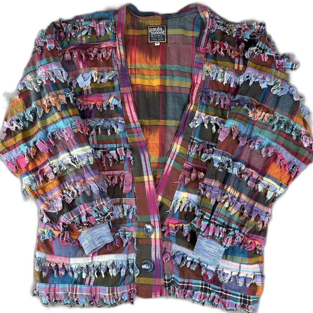 VTG 80s PAULA SWEET Medium Purple Magenta Fringe Muslin Mink Shaggy Jacket ART